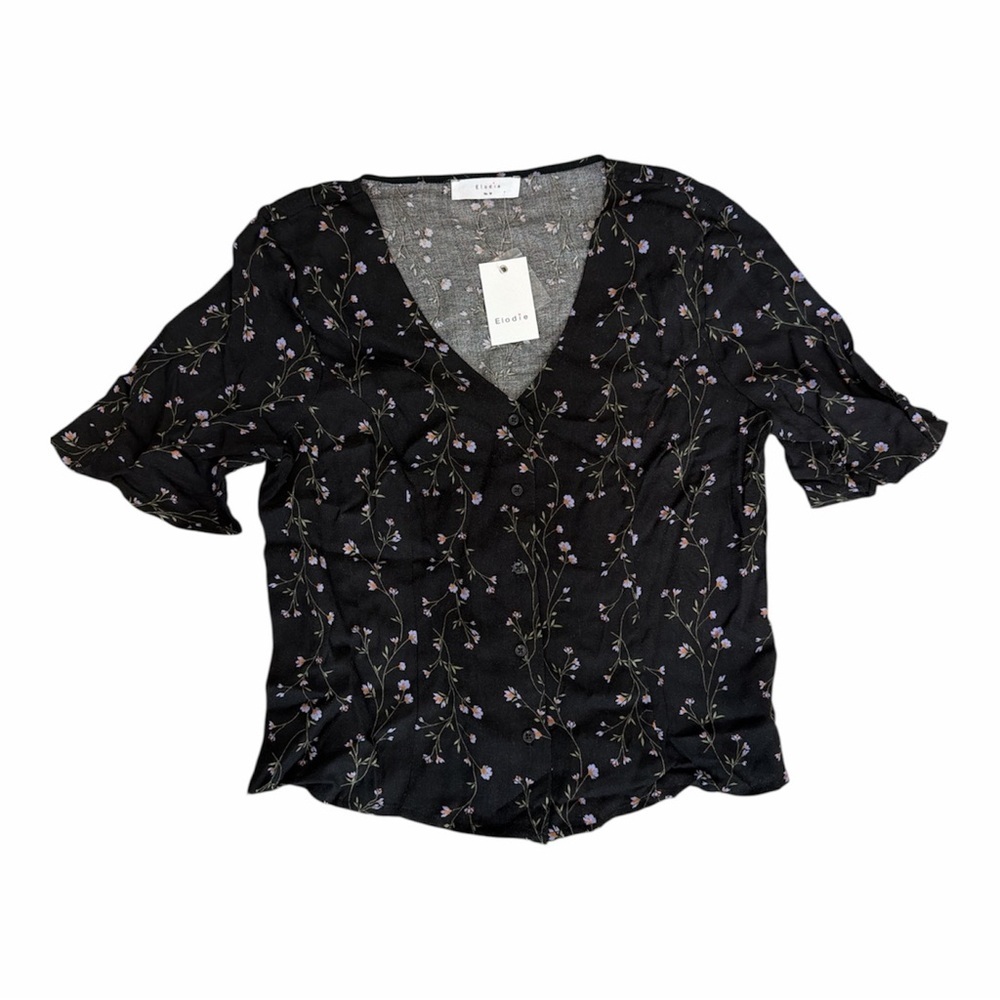 ELODIE black button up Floral Women's Top size Medium